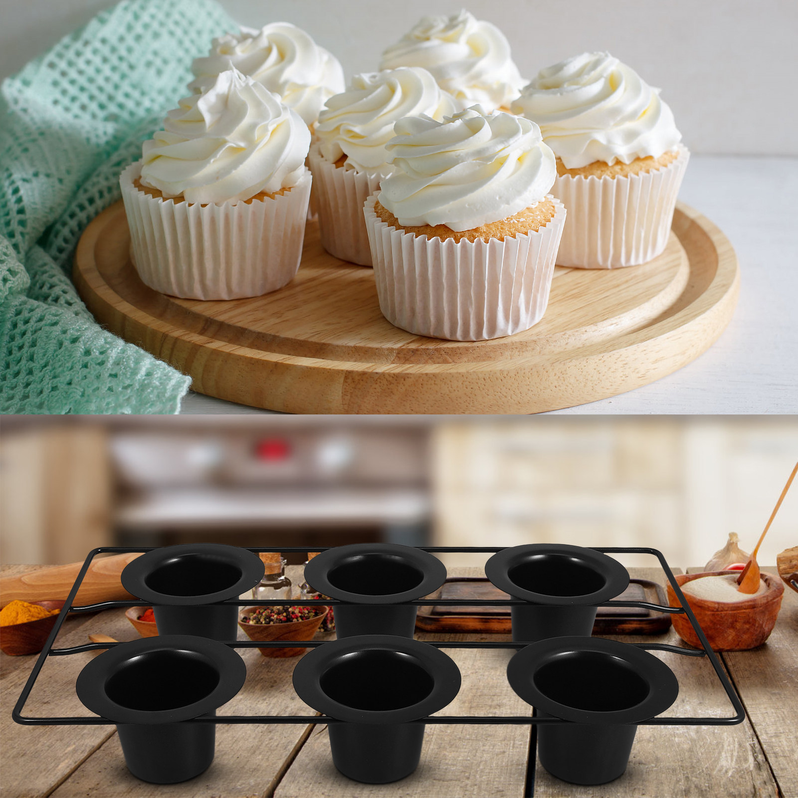 Muffin Tin Nonstick - 6-Cup Robust Black Carbon Steel Nonstick
