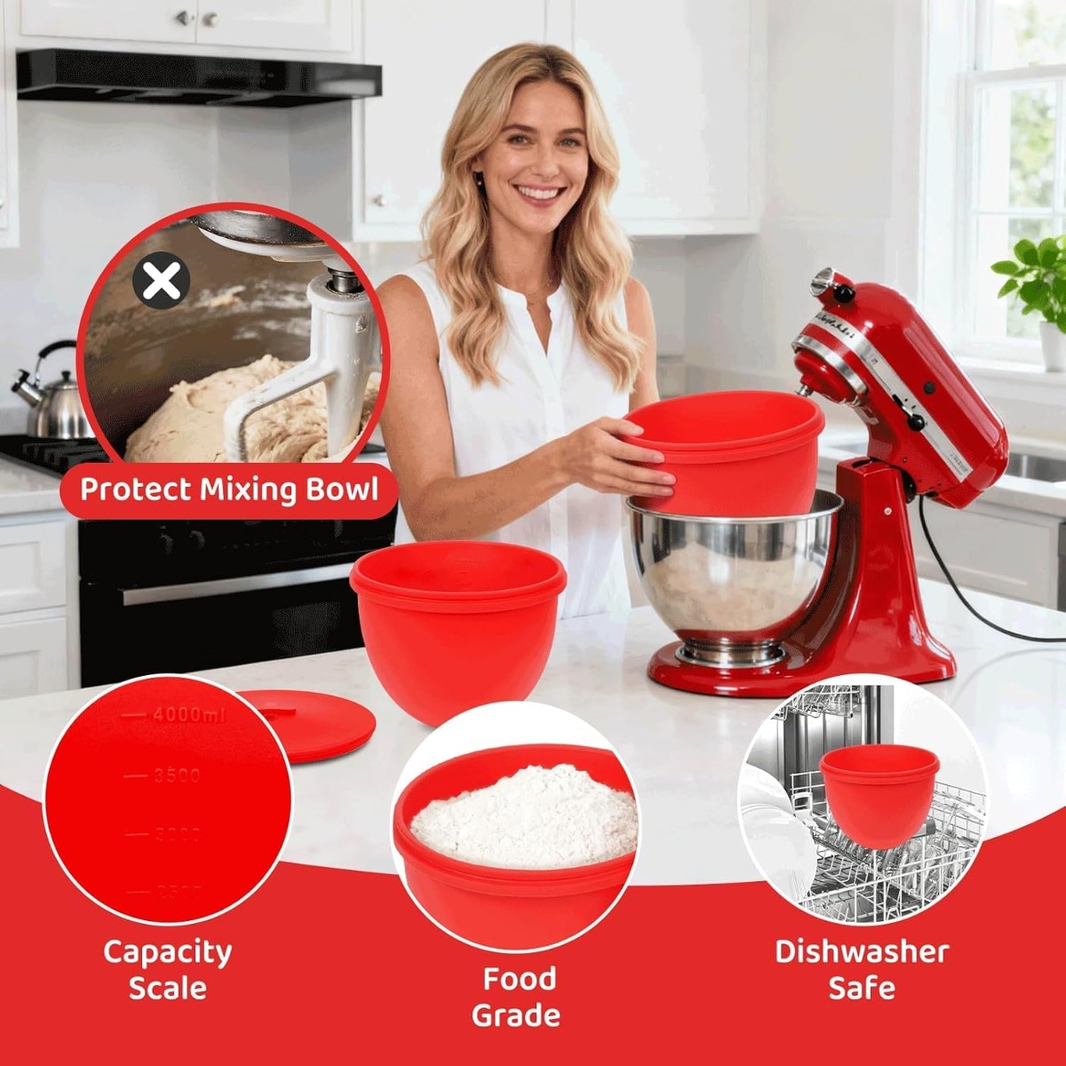 Silicone Mixer Bowl Liner with - Kitchen Aid Baking Lid 评论和价格